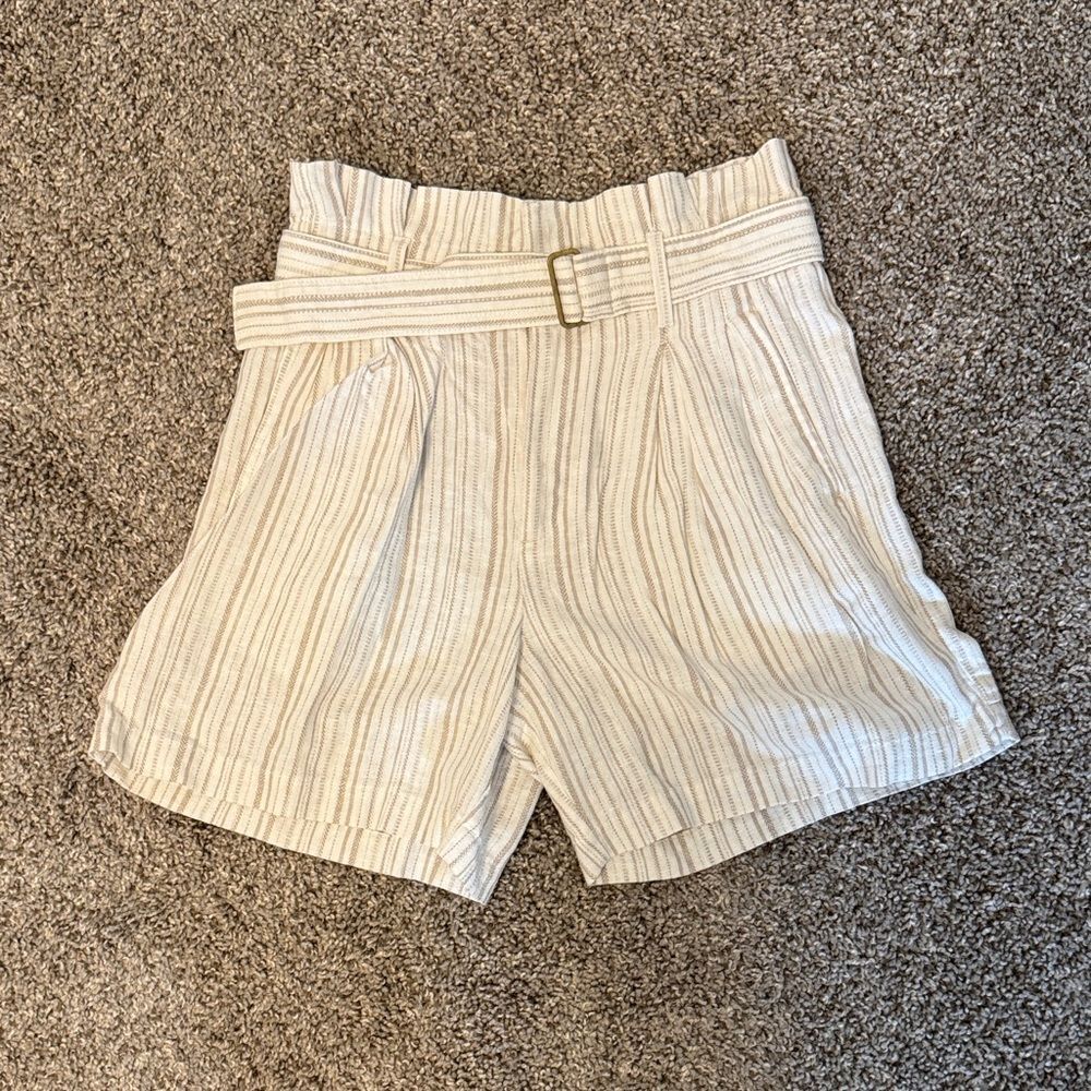 Banana Republic Cream Striped High-Waist Paperbag Shorts with Belt